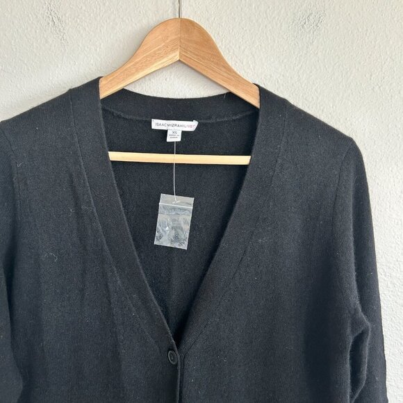 NWOT Isaac Mizrahi Live! Sweater 100% Cashmere Black Button Cardigan - Picture 2 of 8